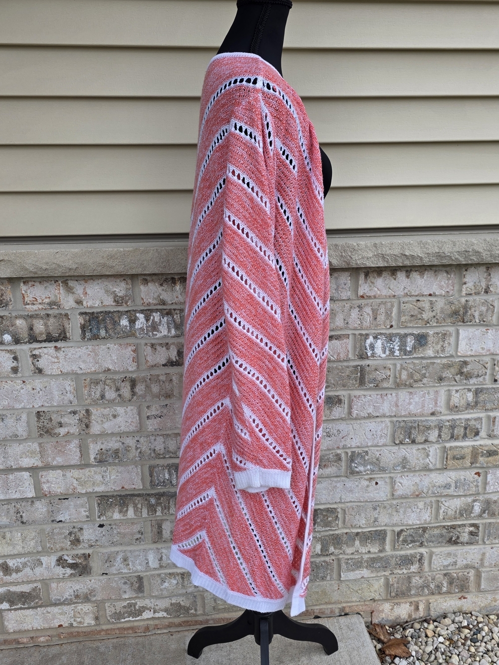 Christopher & Banks XL Coral Open Knit Cardigan Lightweight Boho - Picture 3 of 10